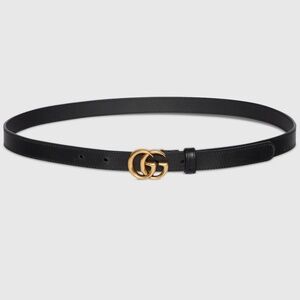 Gucci Thin Leather Belt with Double G Buckle